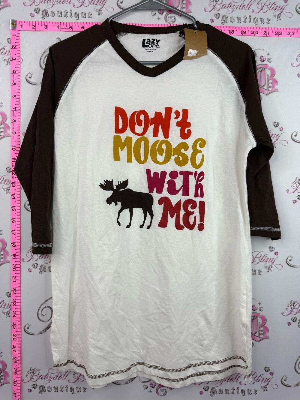 Lazy One shirt "Don't Moose With Me!" White & Brown Raglan Shirt